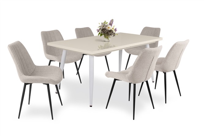 Magasfényű Alaska asztal Dexter székkel - 6 személyes étkezőgarnitúra