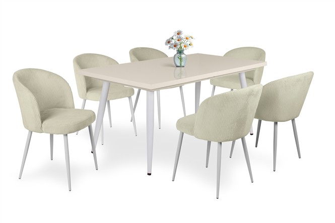 Magasfényű Alaska asztal Olaf székkel - 6 személyes étkezőgarnitúra