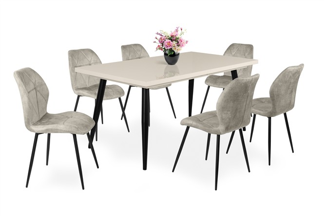 Magasfényű Alaska asztal Vanda székkel - 6 személyes étkezőgarnitúra