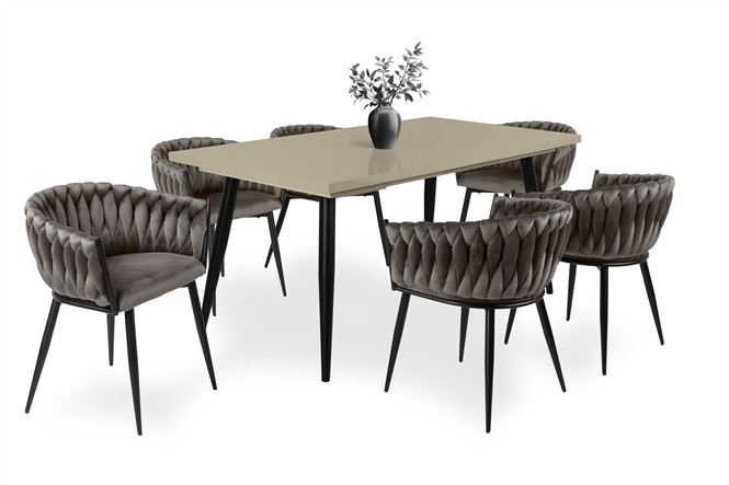 Magasfényű Alaska asztal Deluxe székkel - 6 személyes étkezőgarnitúra