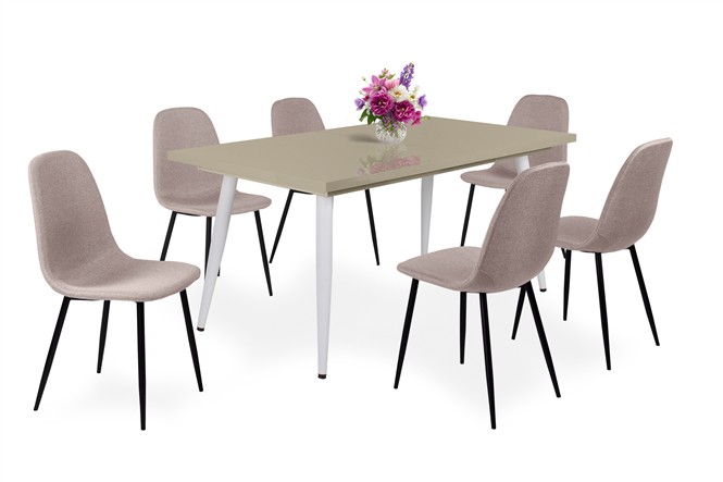 Magasfényű Alaska asztal Ted székkel - 6 személyes étkezőgarnitúra