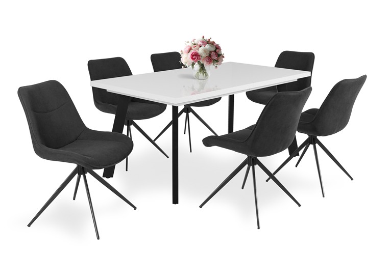 Magasfényű Linett asztal Fox forgó székkel - 6 személyes étkezőgarnitúra