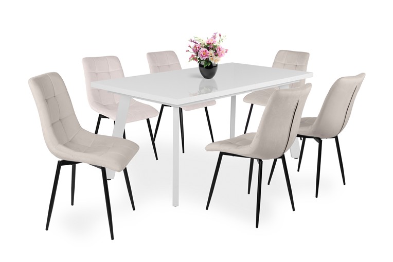 Magasfényű Linett asztal Kitty székkel - 6 személyes étkezőgarnitúra