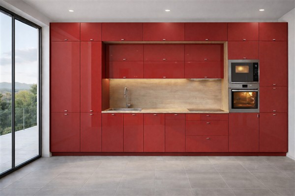 Milánó elemes konyhabútor magasítóval Magasfényű piros 450/72 cm  