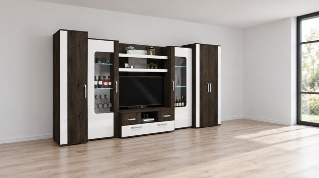 Adél nappali szekrénysor concordia tölgy-magasfényű fehér 380 cm