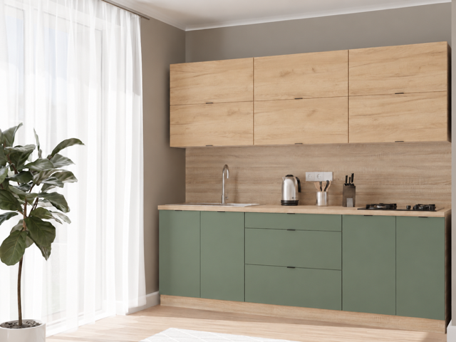 Milánó konyhabútor füst zöld arany kraft 240-72 cm
