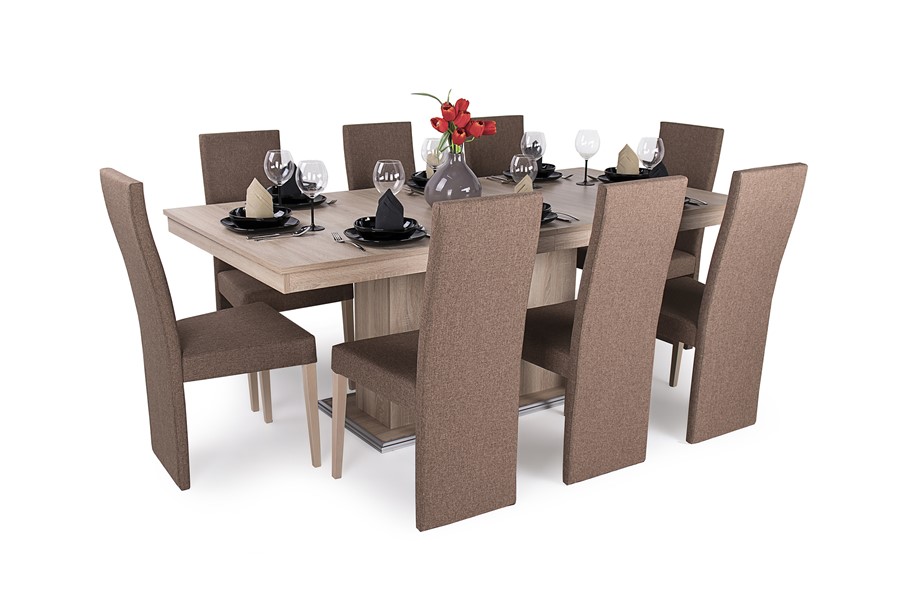 Flóra 200 cm asztal panama székkel- 8 személyes étkezőgarnitúra