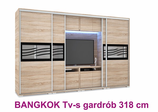 Bangkok TV- s tolóajtós gardróbszekrény 318 cm