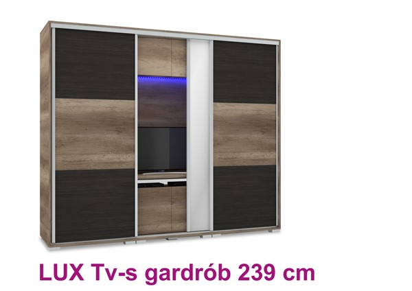 Lux Tv - s tolóajtós gardróbszekrény 239 cm  1 tükörrel