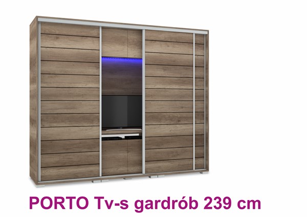 Porto Tv - s tolóajtós gardróbszekrény 239 cm