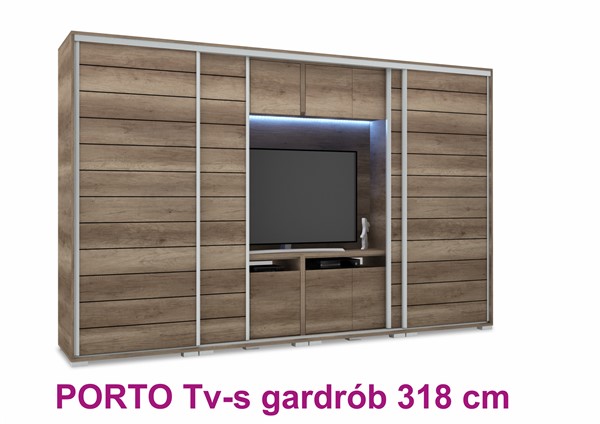 Porto Tv - s tolóajtós gardróbszekrény 318 cm