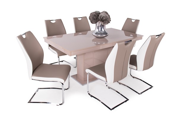 Magasfényű Flóra asztal Adél székkel - 6 személyes étkezőgarnitúra
