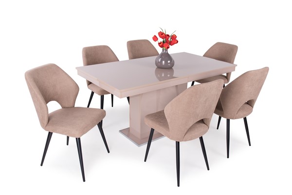 Magasfényű Flóra asztal Aspen székkel - 6 személyes étkezőgarnitúra