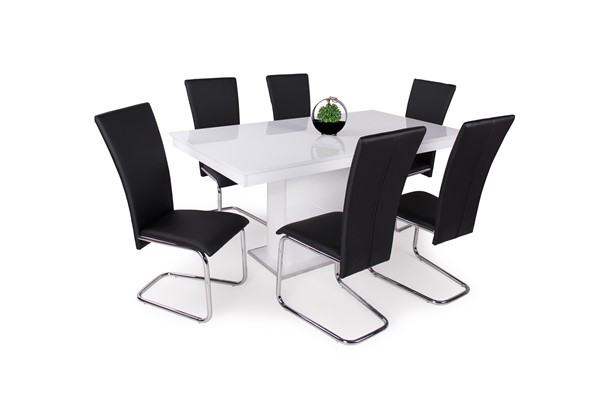 Magasfényű Flóra asztal Paulo székkel - 6 személyes étkezőgarnitúra