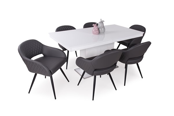 Magasfényű Flóra asztal Cristal székkel - 6 személyes étkezőgarnitúra