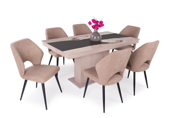 Magasfényű Flóra plusz asztal Aspen székkel - 6 személyes étkezőgarnitúra