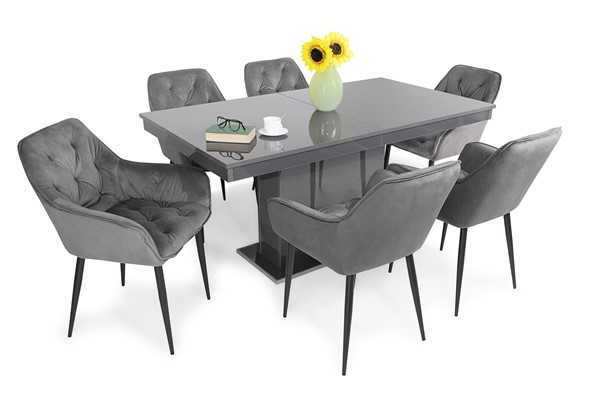 Magasfényű Flóra asztal Noel székkel - 6 személyes étkezőgarnitúra