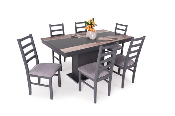 Niki szék Flóra plusz asztal epoxy lappal - 6 személyes étkezőgarnitúra