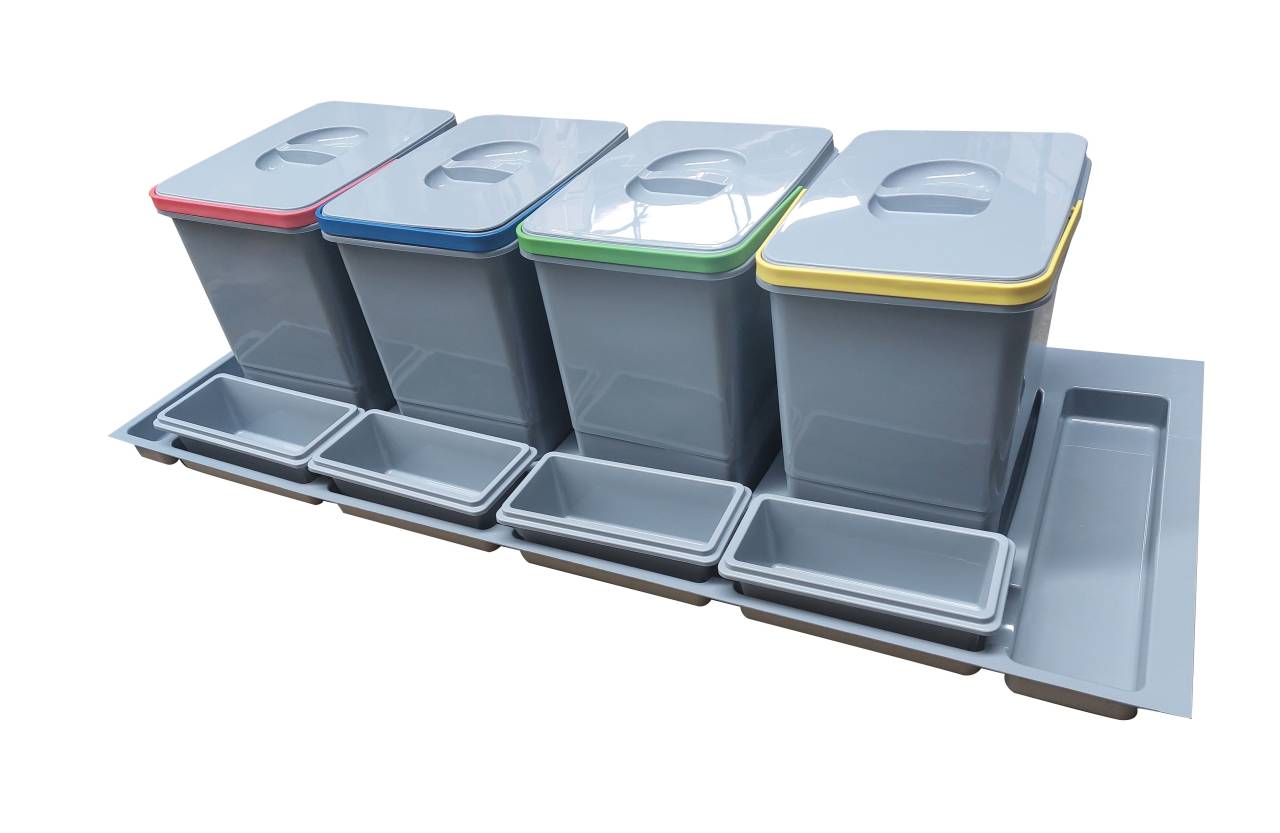 EKOTECH - Beépíthető hulladékgyűjtő PRACTIKO 1200 - 4x15 liter + 4 tartó (MK)